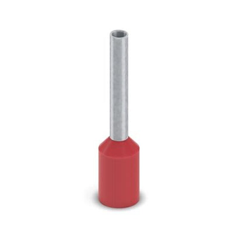 Phoenix Contact, AI-GB 1-10 RD-20000 Insulated Bootlace Ferrule, 16 mm Pin Length, 1.5 mm Pin Diameter, Red to 18 AWG