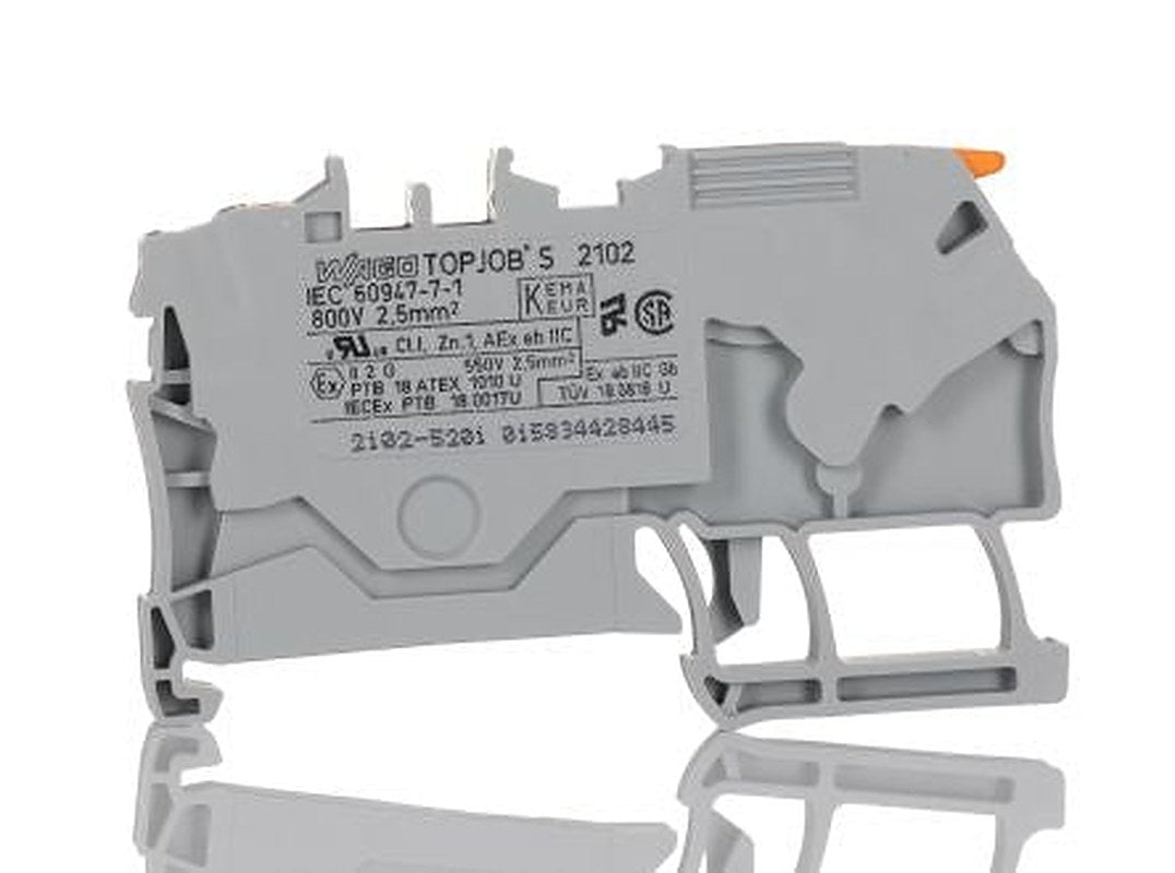 WAGO 2102-5201 Feed Through Terminal Block Grey, 2.5mm², 1-Level, Cage Clamp, IECEx/ATEX
