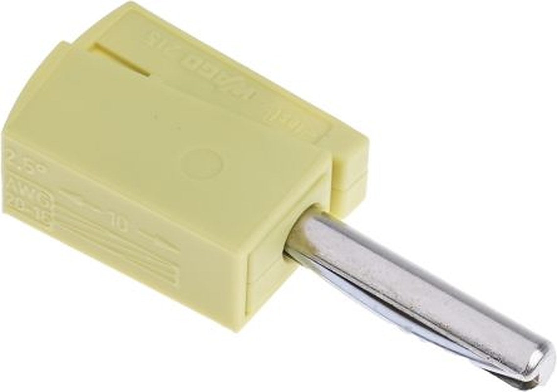 WAGO Yellow Male Banana Plug, 4 mm Connector, Cage Clamp Termination, 42V, 20A, Nickel Plating