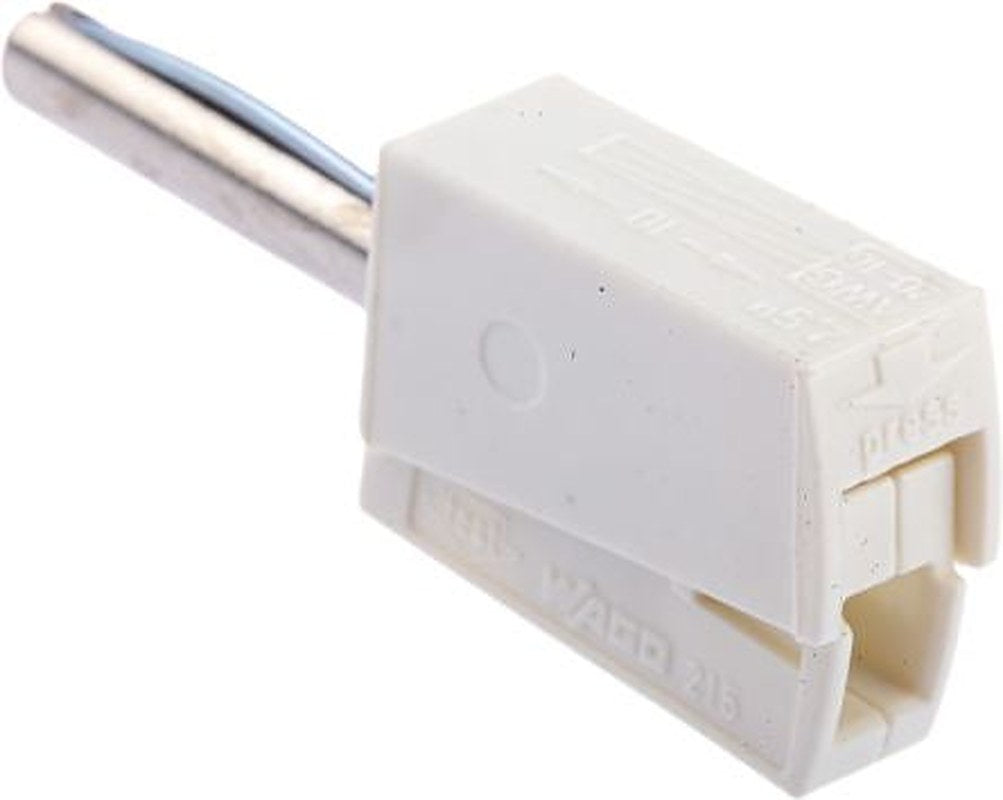 WAGO White Male Banana Plug, 4 mm Connector, Cage Clamp Termination, 42V, 20A, Nickel Plating