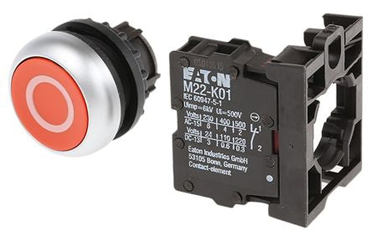 Eaton RMQ Titan M22 Series Push Button Switch, Spring Return, Momentary, Panel, 22 mm Cutout, SPST, IP67, IP69K