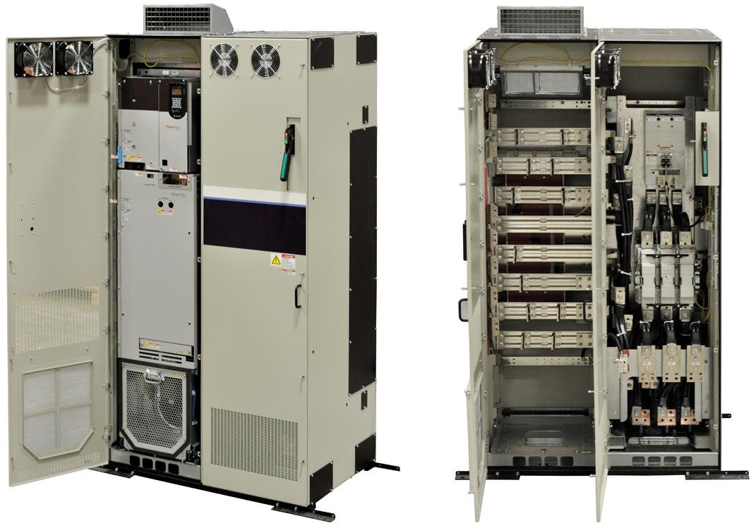 PowerFlex 755 Packaged Drive, Air Cooled, AC Input with Precharge, L: UL Type 1 / IP20, 800mm Deep MCC Style, 600 VAC, 3 PH, 395A, 400 HP Light Duty, Frame 8, Filtered, CM Jumper Installed, No DB, Blank (No HIM)