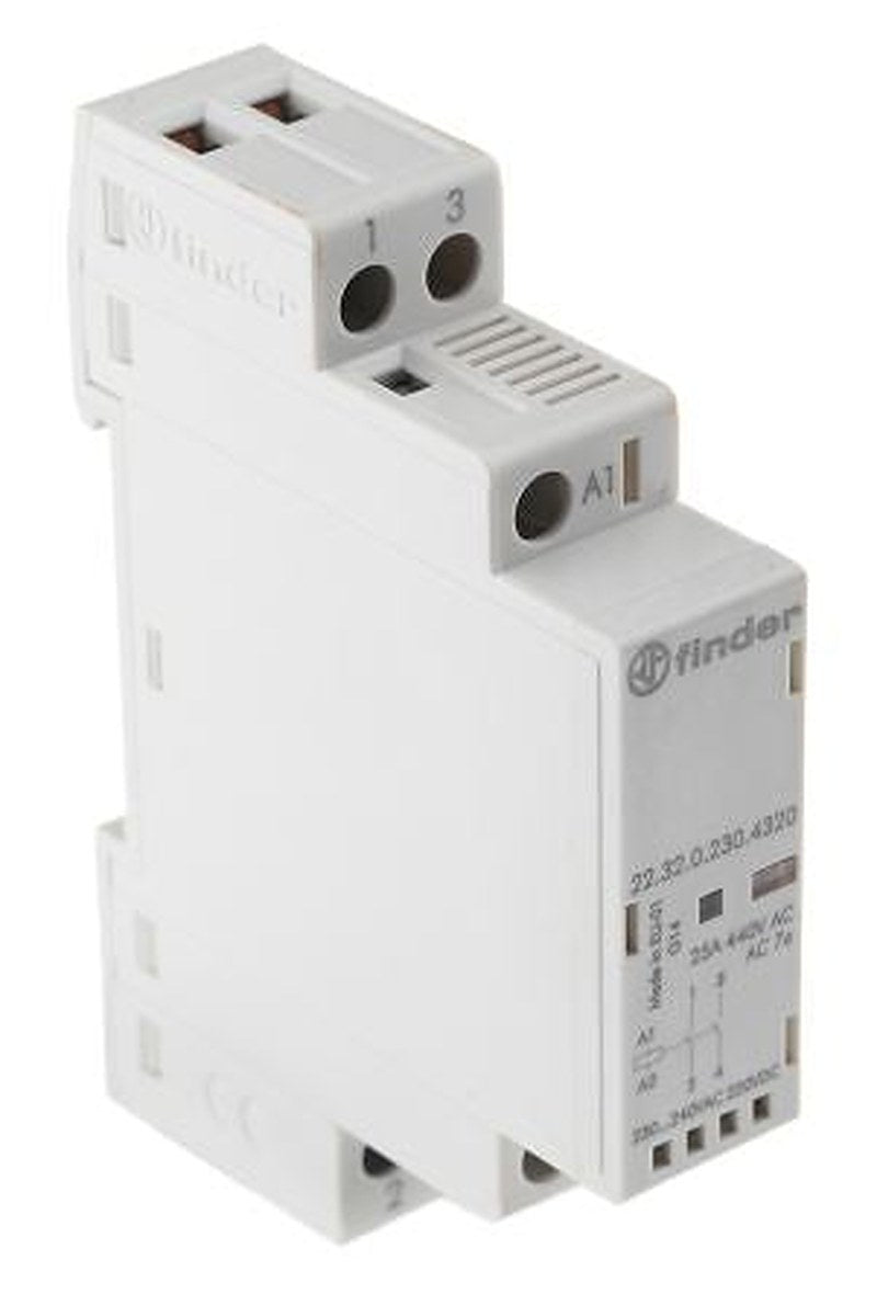 Finder 22 Contactor, 240V ac Coil, 2-Pole, 25 A, 2.2 W 230V, 2 NO, 440V