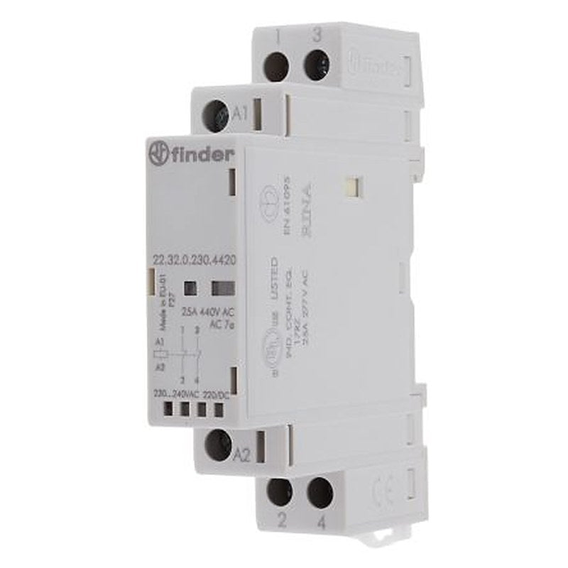 Finder 22 Contactor, 240V ac Coil, 2-Pole, 25 A, 2 NC, 440V