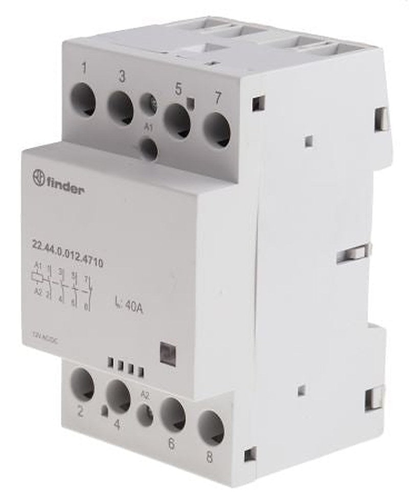 Finder 22 Contactor, 12V ac/dc Coil, 4-Pole, 40 A, 6 VA, 3 NO/1 NC, 400V ac, 480 V ac