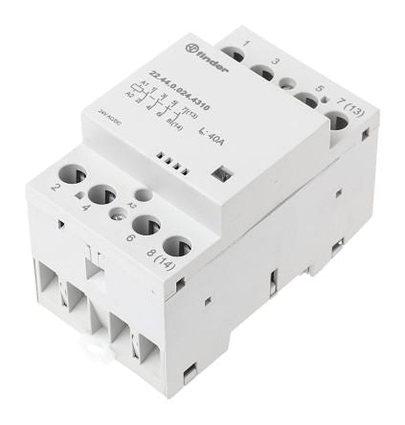 Finder 22 Contactor, 24V ac/dc Coil, 4-Pole, 40 A, 5 W, 4 NO