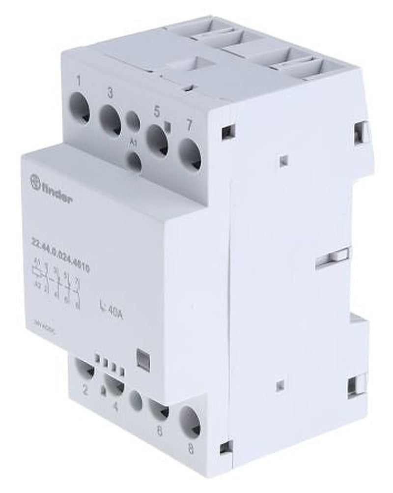 Finder 22 Contactor, 24V ac/dc Coil, 4-Pole, 40 A, 6 VA, 2 NO/2 NC, 480V ac, 400 V ac