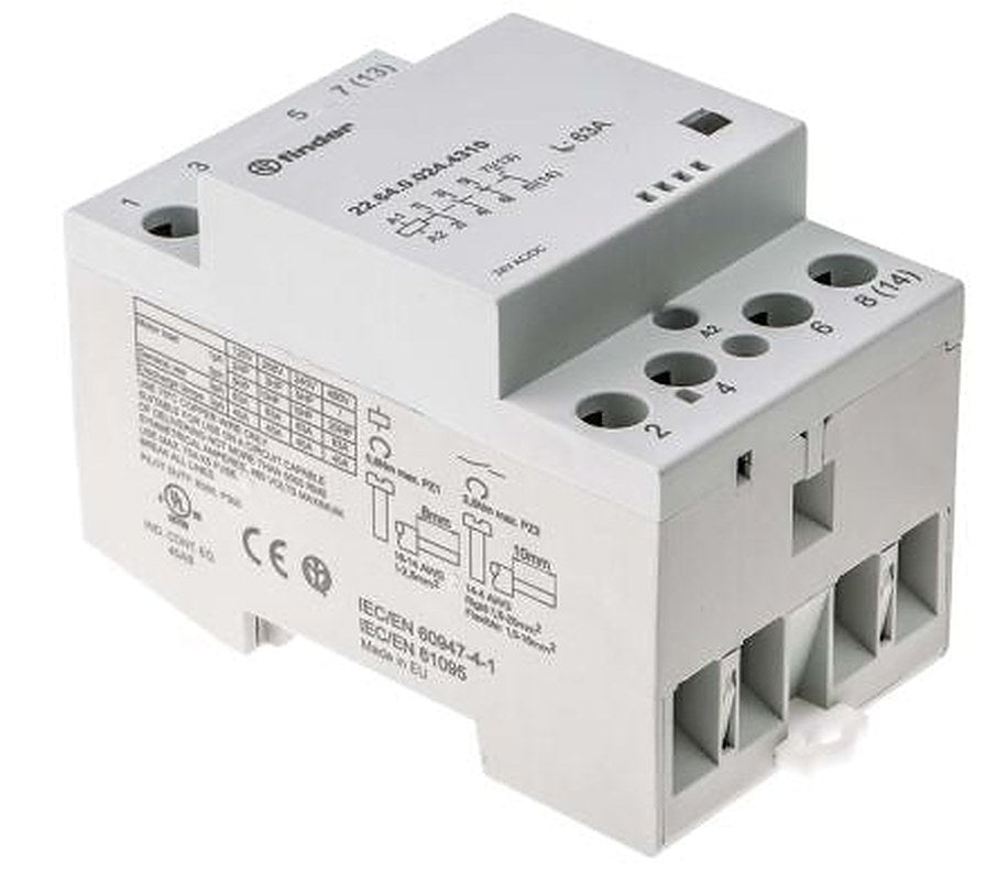 Finder 22 Contactor, 24V ac/dc Coil, 4-Pole, 63 A, 5 W, 4 NO