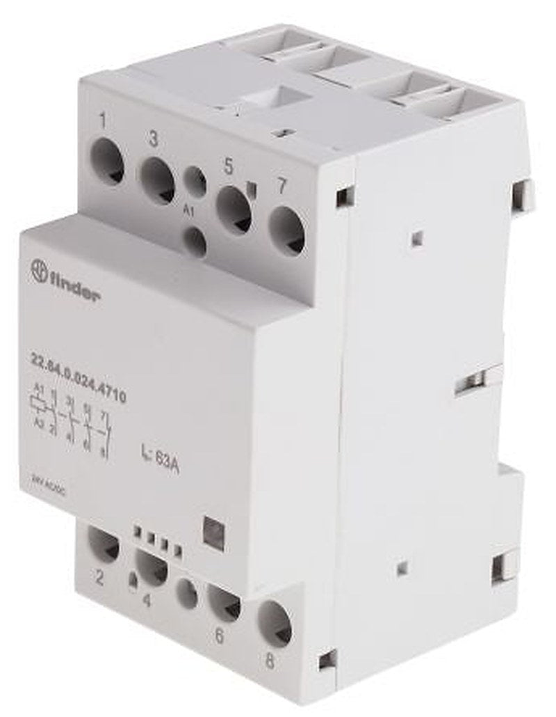 Finder 22 Contactor, 24V ac/dc Coil, 4-Pole, 63 A, 6 VA, 3 NO/1 NC, 400V ac, 480 V ac