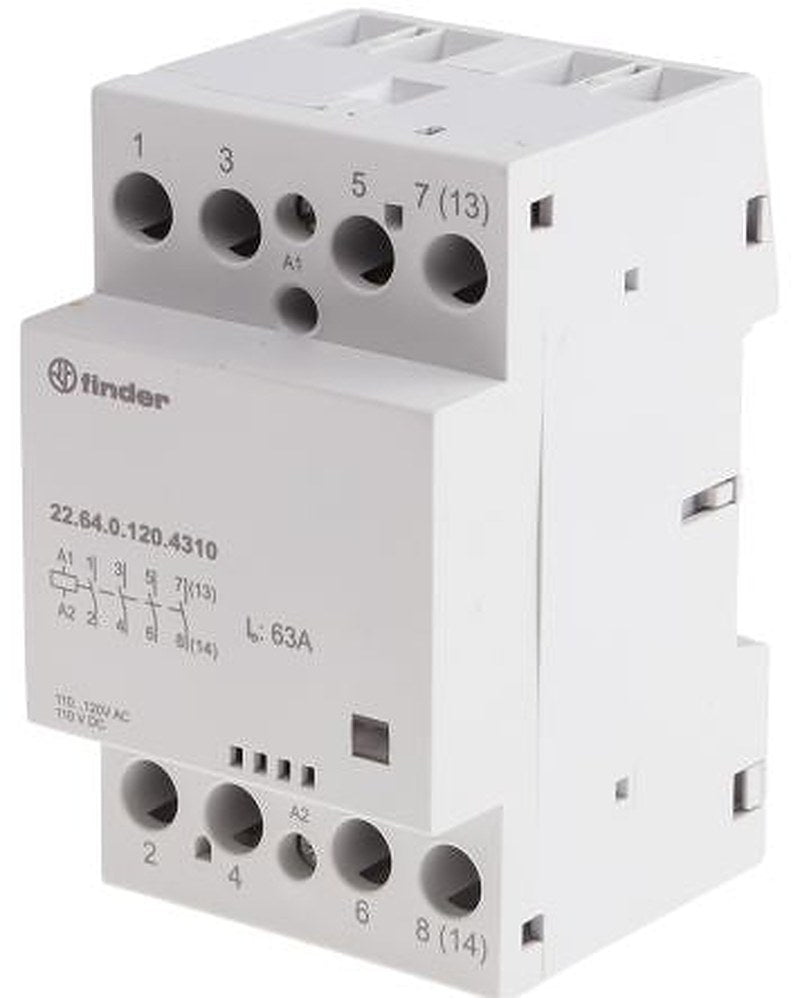 Finder 22 Contactor, 125V ac Coil, 4-Pole, 63 A