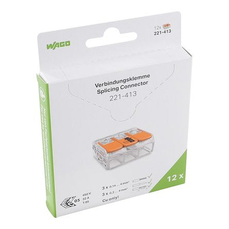 WAGO, 221 Wire Splice Splice Connector, Clear, Insulated 12 AWG
