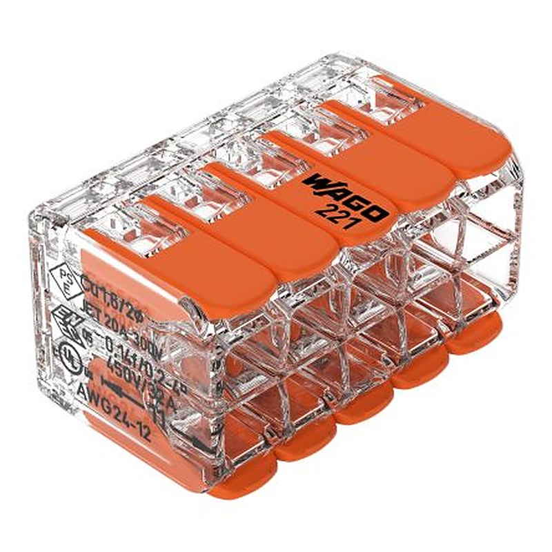 WAGO 221 Series Splice Connector, 10-Way, 12AWG, 24 AWG Wire, 32A Cage Clamp