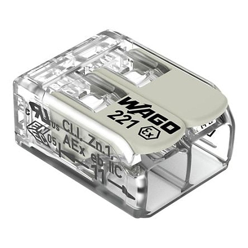 WAGO 221 Series Connector, 2-Way, 12AWG, 24 AWG Wire, 20A Plug-In