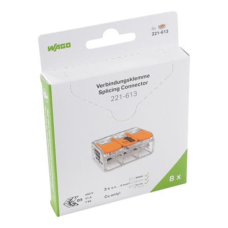 WAGO, 221 Wire Splice Splice Connector, Clear, Insulated 10 AWG
