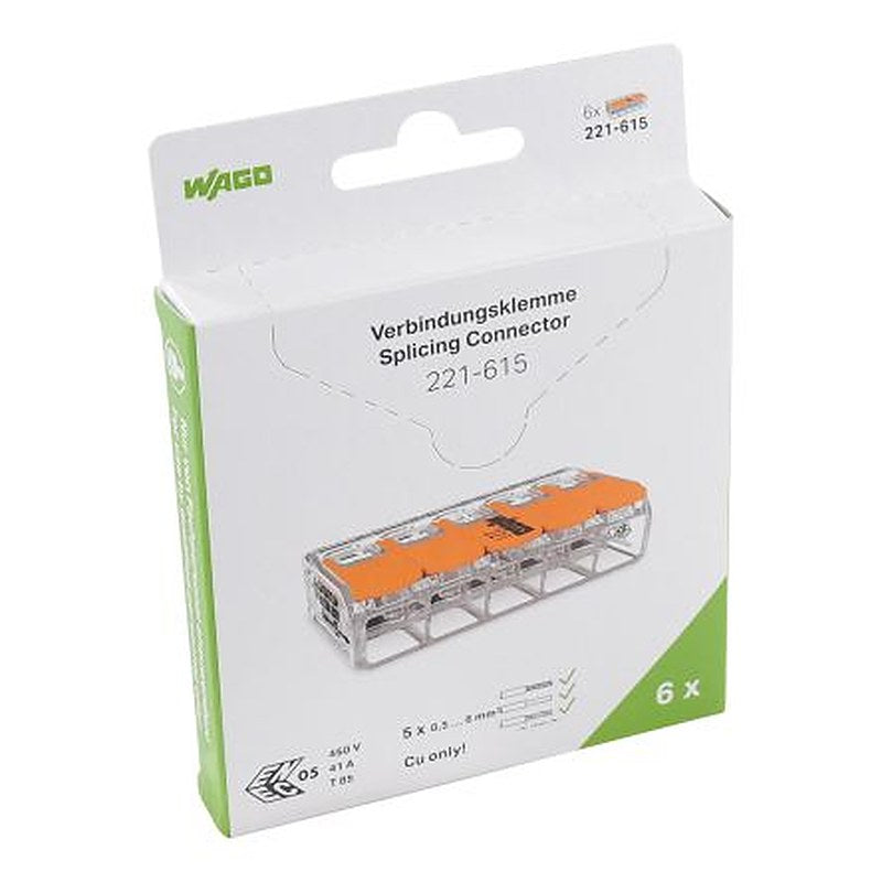 WAGO, 221 Wire Splice Splice Connector, Clear, Insulated 10 AWG