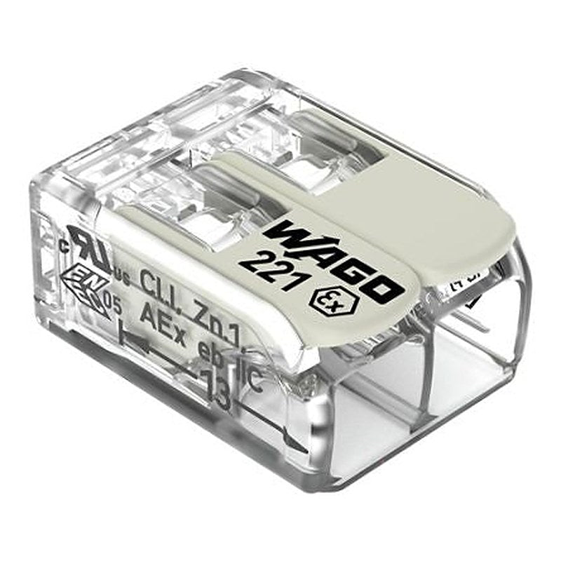WAGO 221 Series Connector, 2-Way, 10AWG, 20 AWG Wire, 37A Cage Clamp