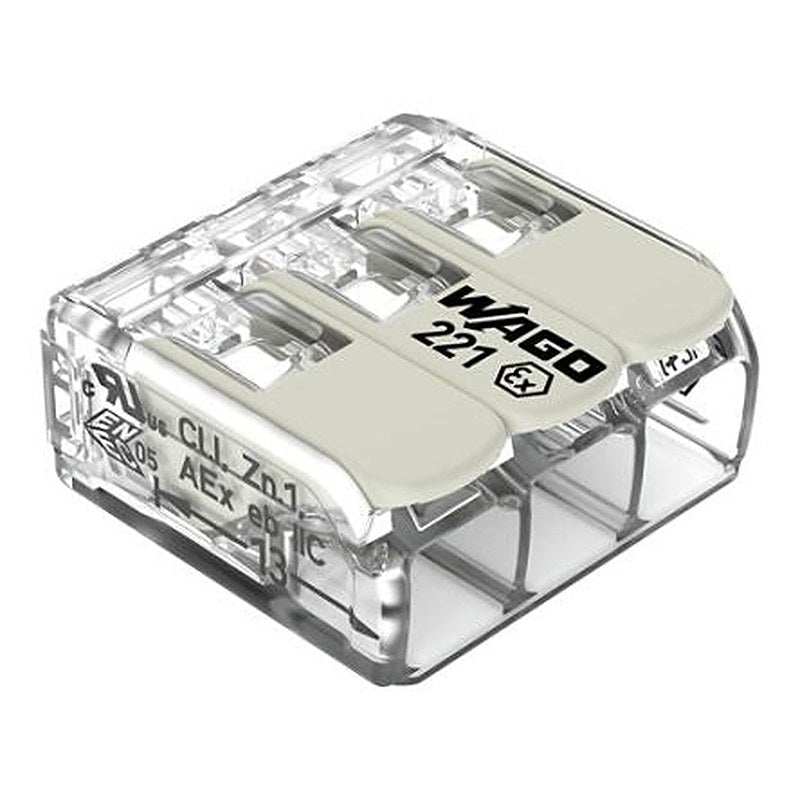 WAGO 221 Series Connector, 3-Way, 10AWG, 20 AWG Wire, 37A Cage Clamp