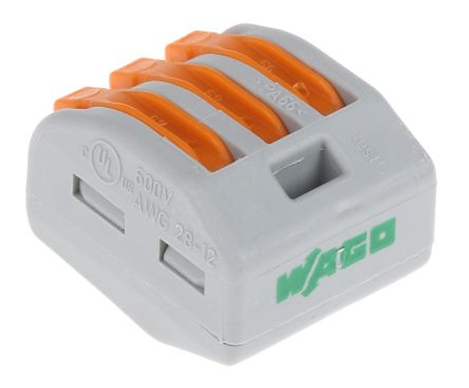 WAGO 222 Series Lever Connector, 3-Way, 12AWG, 28 AWG Wire, 32A Cage Clamp
