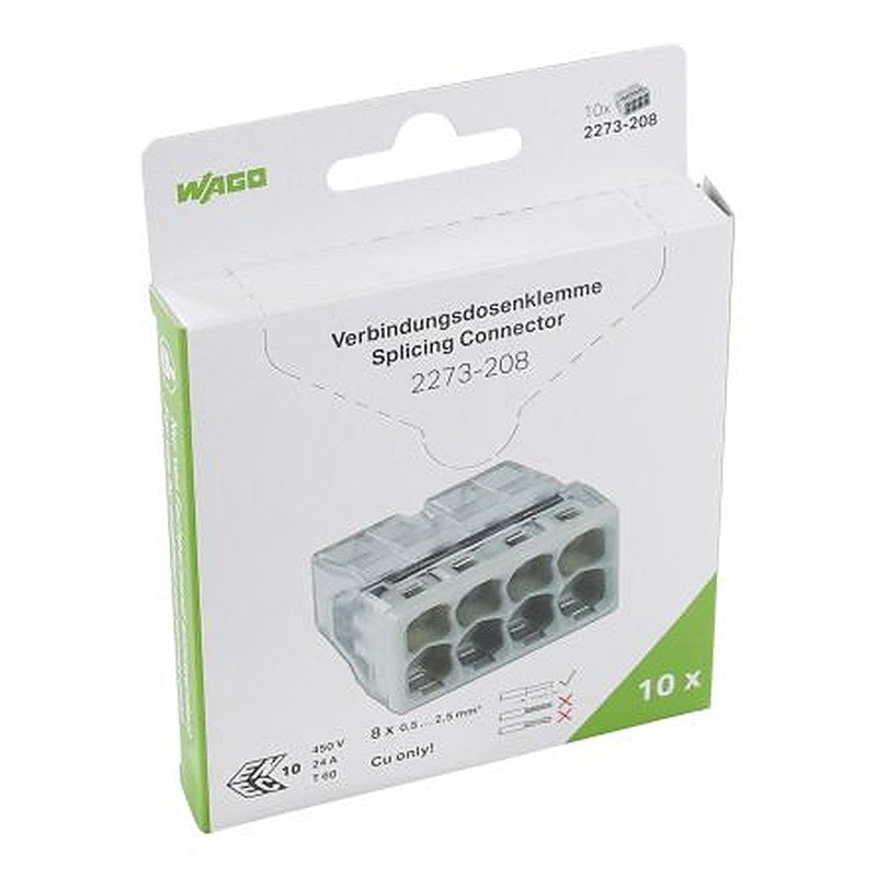 WAGO, 2273 Wire Splice Splice Connector, Clear, Insulated, Tin 16 AWG