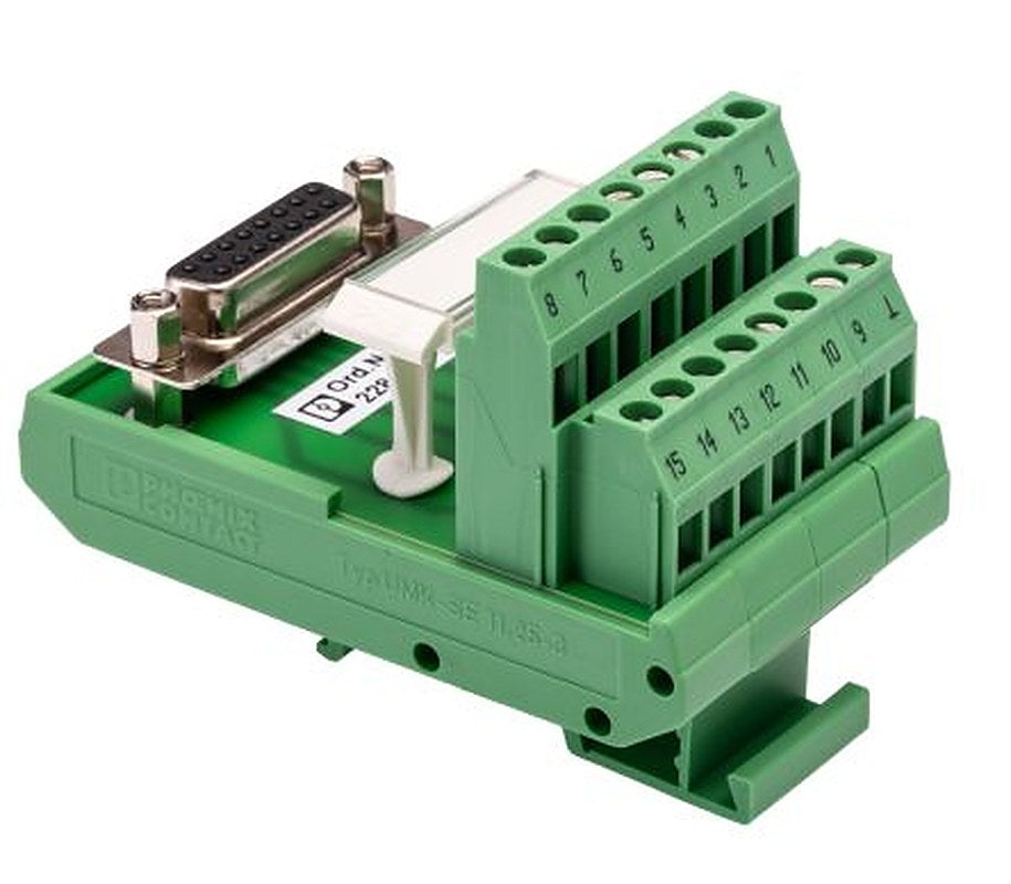 Phoenix Contact FLKM-D15 SUB/B Series 15-Contact Female Interface Module, D-Sub Connector, DIN Rail, 2.5A