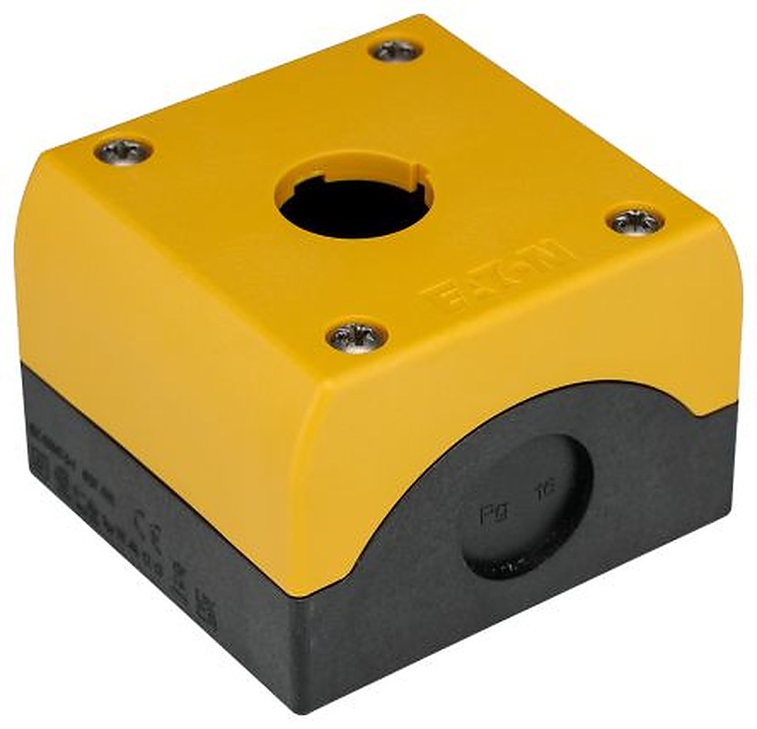 Eaton Yellow Plastic RMQ Titan M22 Push Button Enclosure - 1 Hole 22 mm Diameter