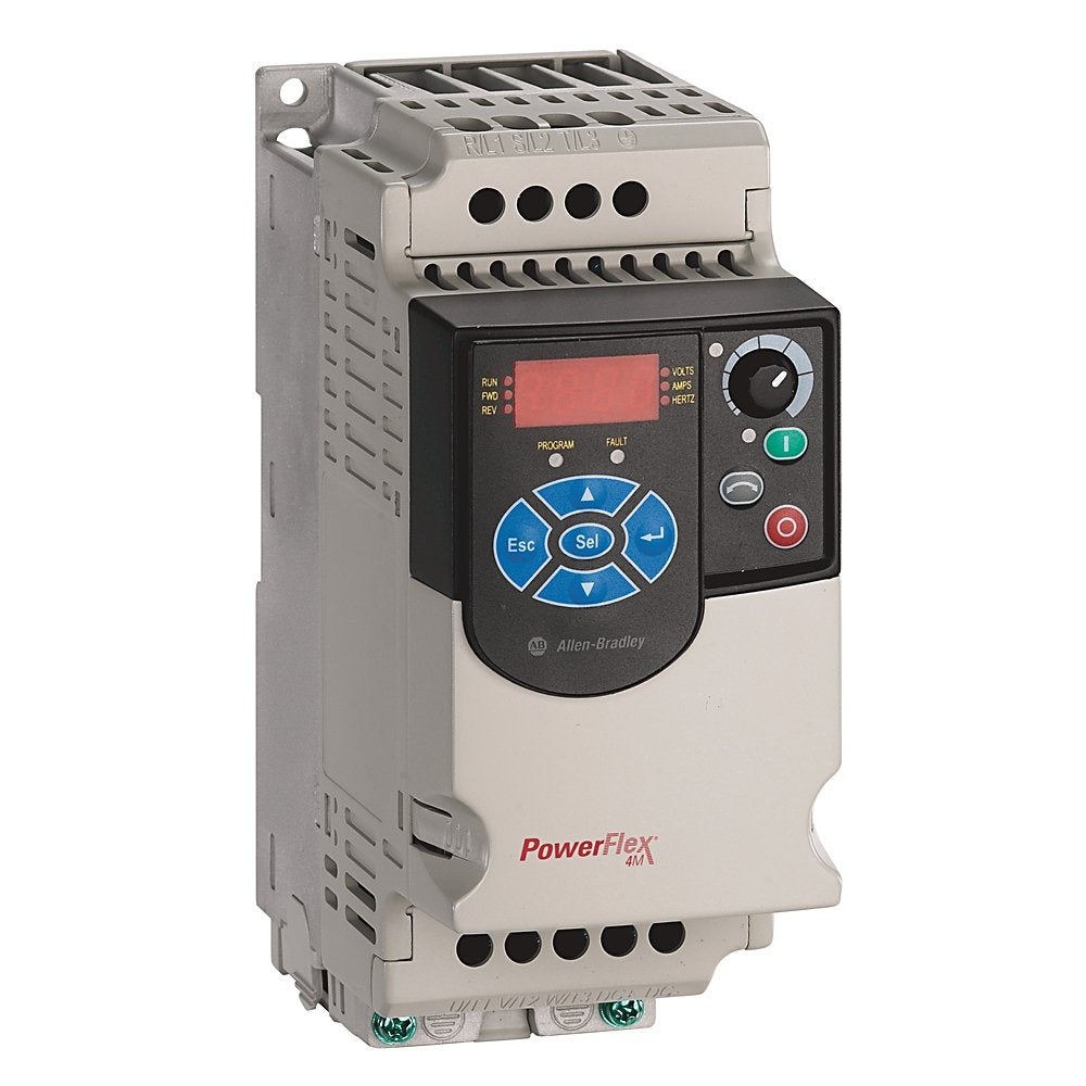 PowerFlex4M AC Drive, 240 (208)VAC, 3PH, 4.2 Amps, 0.75 kW, 1 HP,Frame Size A, IP20 (Open), LED Display, Fixed Digital Keypad, No CE Compliant Filter, No Brake Drive