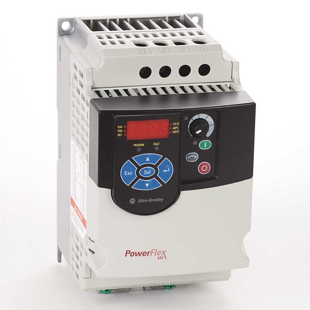 PowerFlex4M AC Drive, 480VAC, 3PH, 8.7 Amps, 3.7 kW, 5 HP,Frame Size B, IP20 (Open), LED Display, Fixed Digital Keypad, No CE Compliant Filter, No Brake Drive