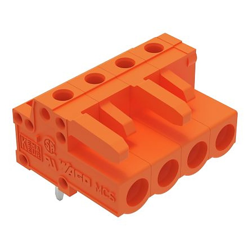 WAGO 232 Series Right Angle PCB PCB Header, 4-Contact, 1 Row, 5.08 mm Pitch Solder Pin