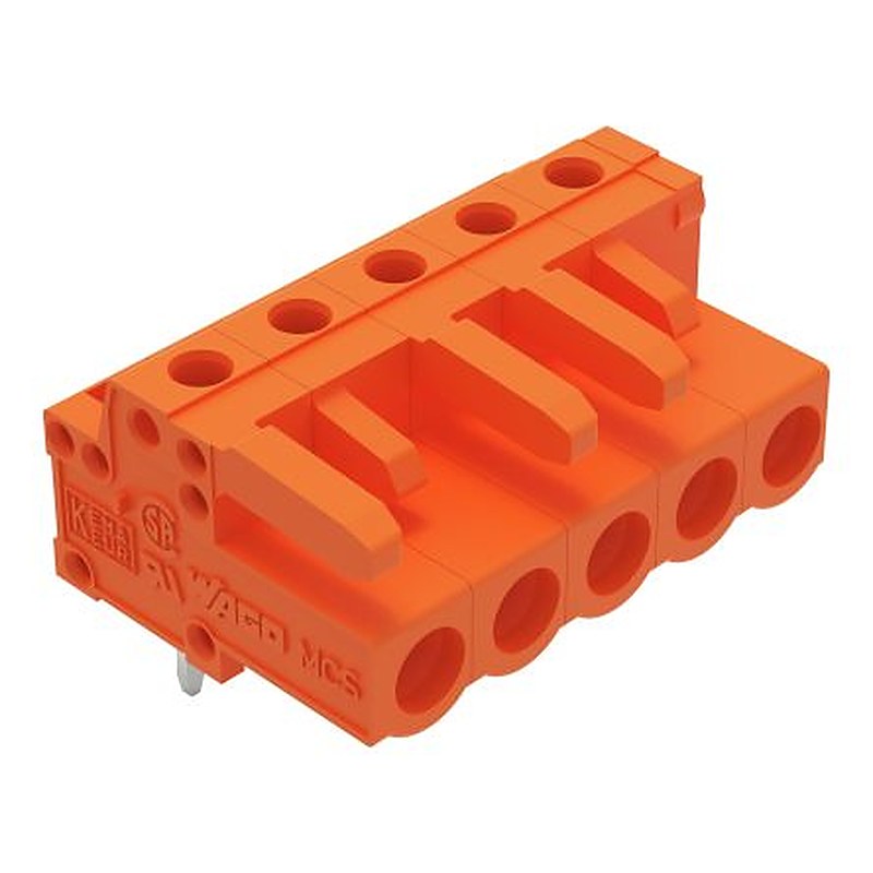 WAGO 232 Series Angled PCB PCB Header, 5-Contact, 1 Row, 5.08 mm Pitch Solder