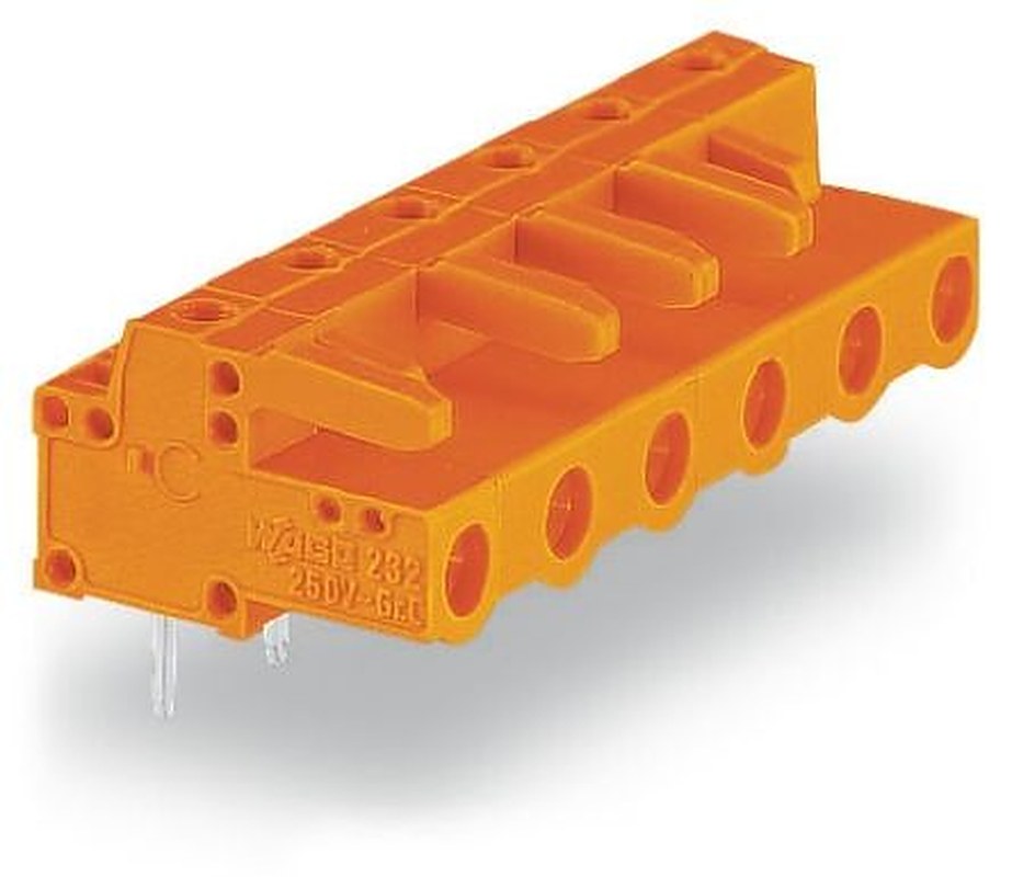 WAGO 232 Series Angled PCB PCB Header, 5-Contact, 1 Row, 7.62 mm Pitch Solder