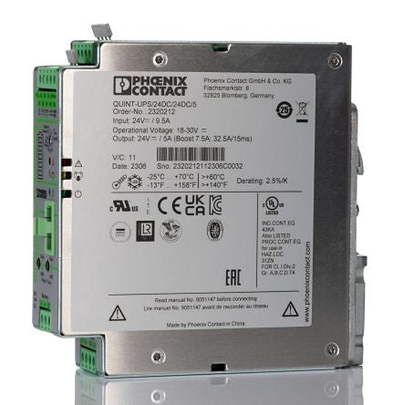 Phoenix Contact 24V dc Input DIN Rail Uninterruptible power supply, QUINT-UPS 120 W QUINT-UPS 24V