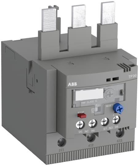 The ABB Thermal overload relay is an economic electromechanical protection device for the main circuit. It offers reliable and fast protection for motors in the event of overload or phase failure. The device has trip class 10. Further features are the temperature compensation, trip contact (NC), signal contact (NO), automatic- or manual reset selectable, trip-free mechanism, STOP function and a trip indication. The overload relays are connected directly to the block contactors. Rated operational voltage aux