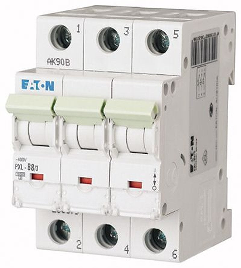 Eaton xPole PXL Miniature Circuit Breaker, 3-Pole, 8A, Type B, 400V ac AC, 48 V dc DC, 10 kA Breaking Capacity