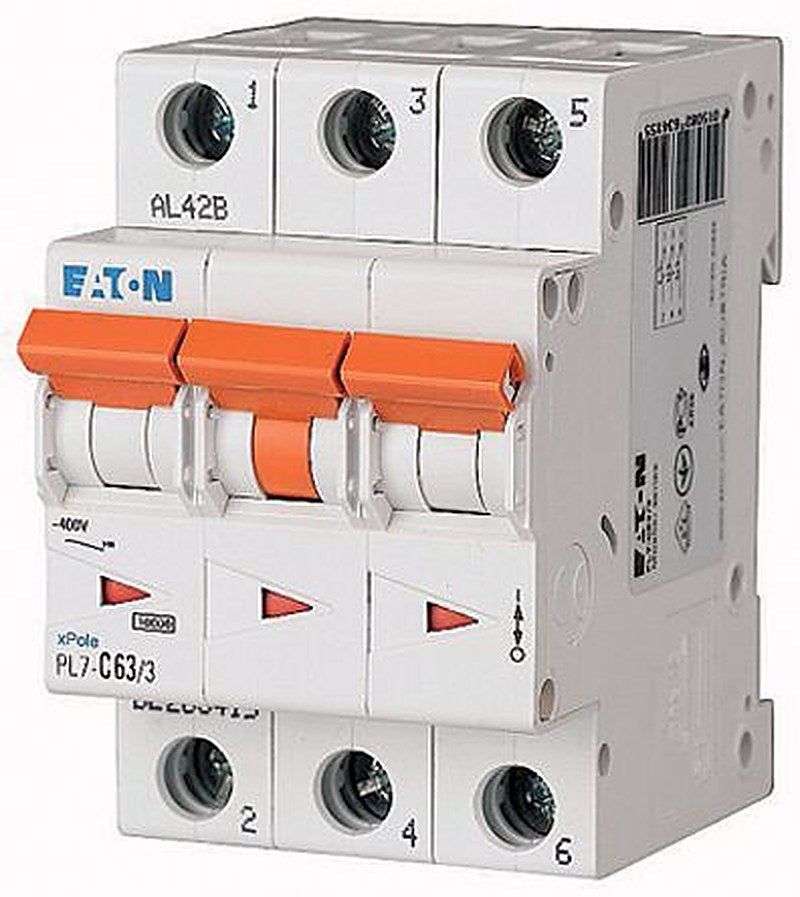 Eaton xPole PXL Miniature Circuit Breaker, 3-Pole, 63A, Type C, 400V ac AC, 48 V dc DC, 10 kA Breaking Capacity