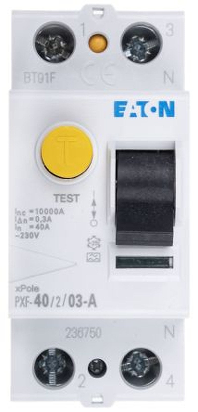 Eaton PXF-A Series Residual Current Circuit Breaker, 40A, 1-Pole, 300 mA, Type A, 500 A 230V ac