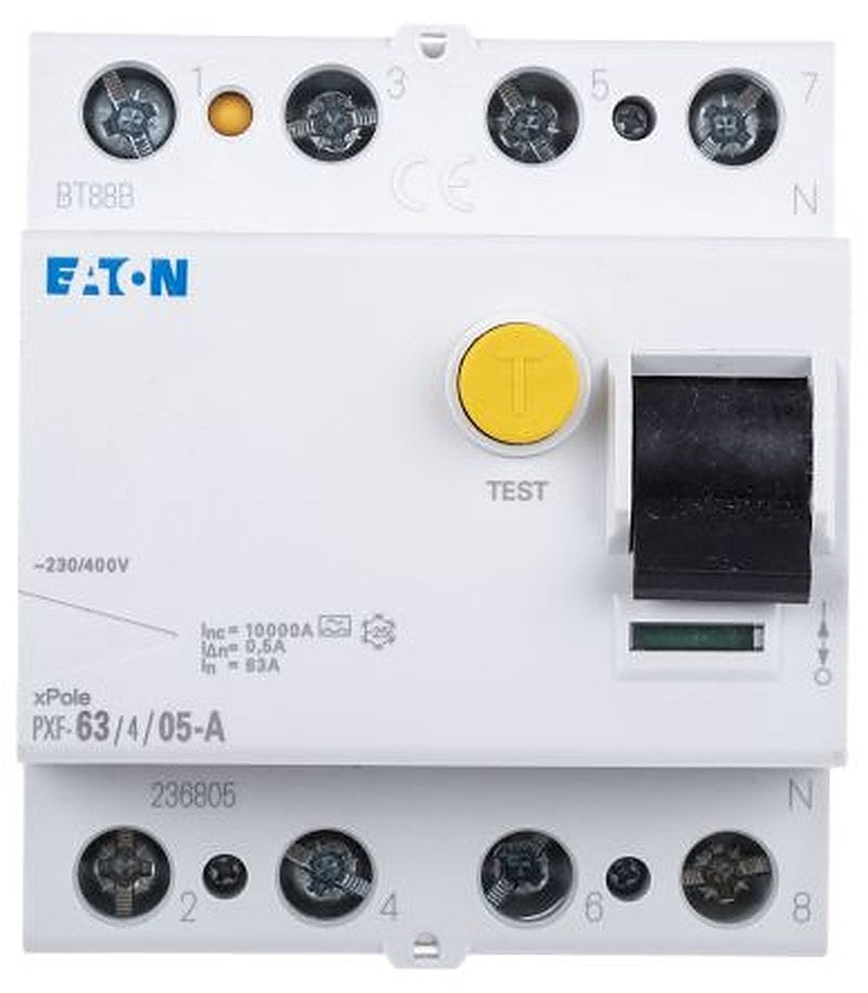 Eaton PXF-A Series Residual Current Circuit Breaker, 63A, 3+N-Pole, 500 mA, Type A, 500 A 400V ac
