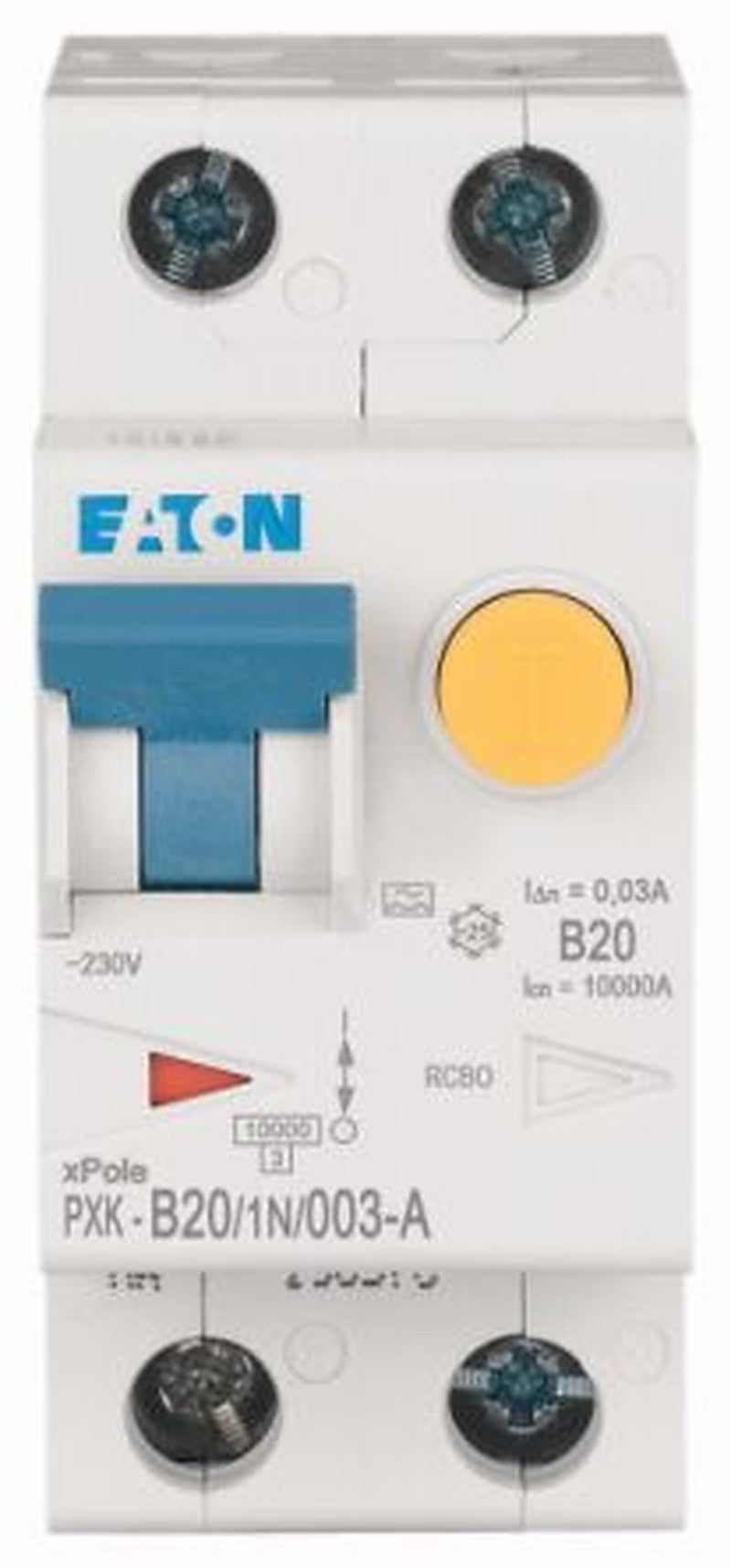 Eaton Residual Current Circuit Breaker with Overload Protection, 20A Current Rating, 1-Pole, 30 mA Trip Sensitivity,