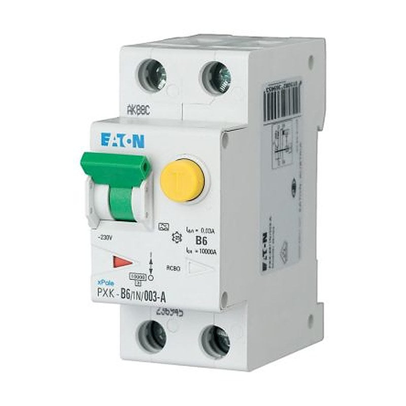 Eaton Residual Current Circuit Breaker with Overload Protection, 6A Current Rating, 1-Pole, 300 mA Trip Sensitivity,