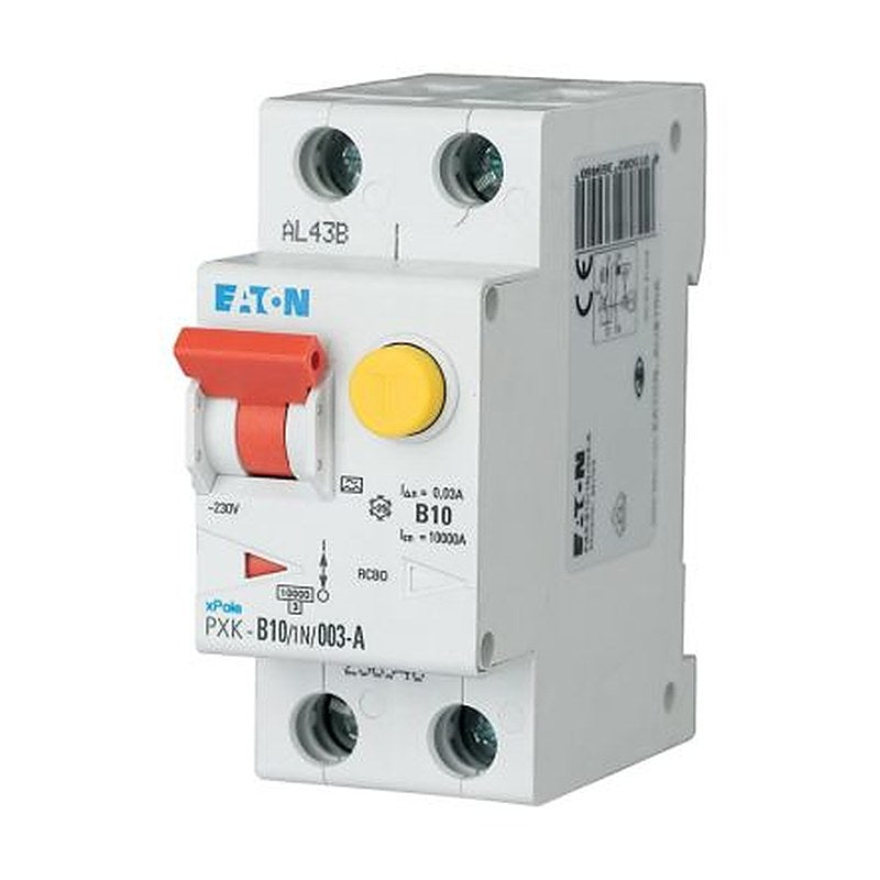 Eaton Residual Current Circuit Breaker with Overload Protection, 10A Current Rating, 1-Pole, 300 mA Trip Sensitivity,