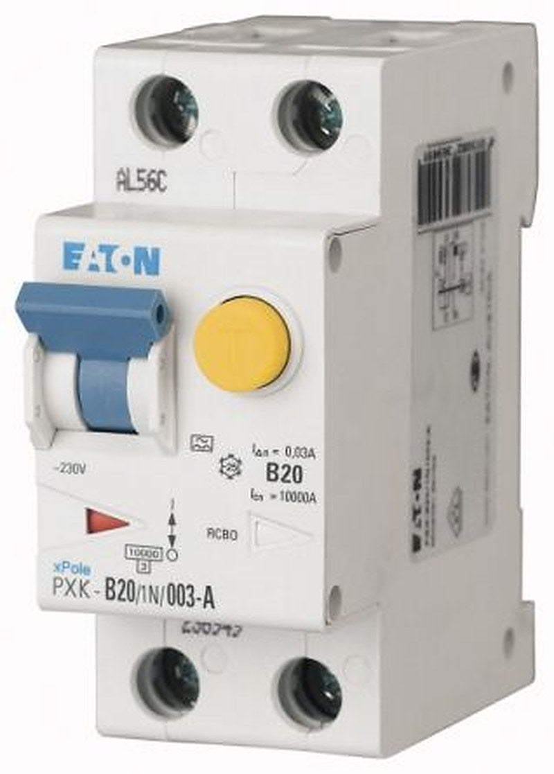 Eaton Residual Current Circuit Breaker with Overload Protection, 20A Current Rating, 1-Pole, 30 mA Trip Sensitivity,