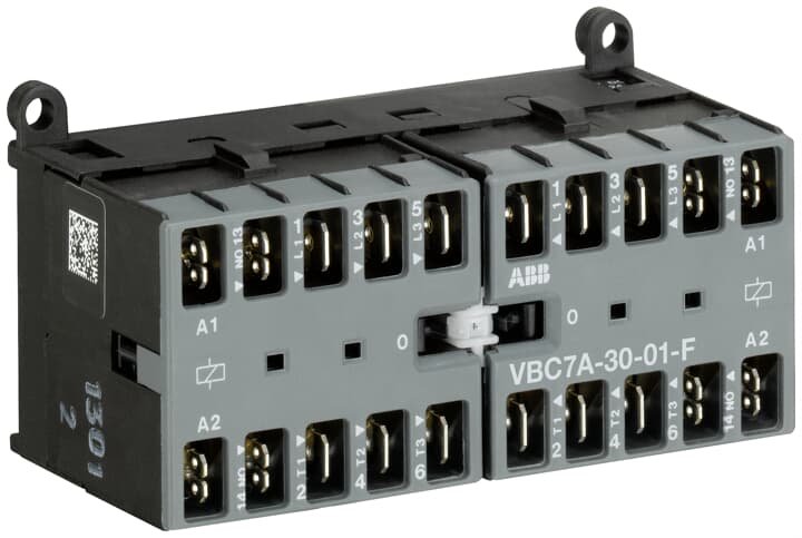 ABB Series VB Contactor, 3 Poles, 20A Contact Current Rating - GJL1313913R0011 This reversing contactor is a compact and efficient device designed to control three-phase motors in various applications. With a sturdy build featuring a flat pin terminal and a DIN rail mounting style, it seamlessly integrates into control panels. This contactor is suited for a wide range of operational environments, as it performs reliably within temperatures ranging from -20°C to +55°C. Features & Benefits • Designed for thre