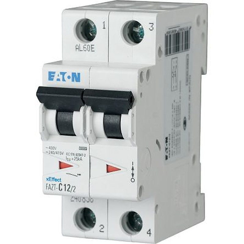 Eaton xEffect FAZ Miniature Circuit Breaker, 2-Pole, 3A, Type C, 440V ac AC, 60 V dc DC, 15 kA Breaking Capacity