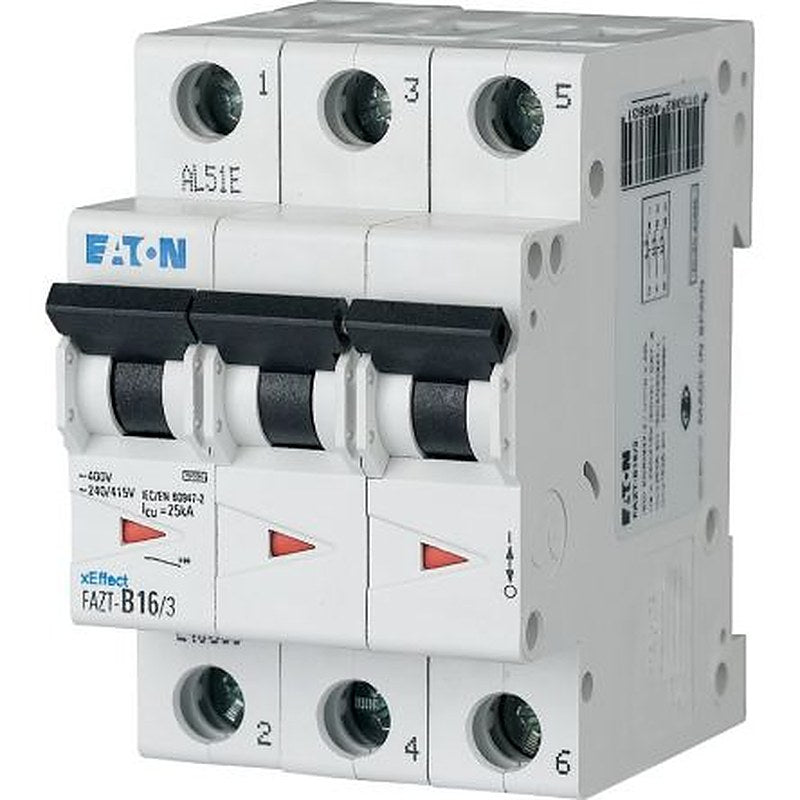 Eaton xEffect FAZ Miniature Circuit Breaker, 3-Pole, 13A, Type B, 440V ac AC, 60 V dc DC, 7.5 kA Breaking Capacity