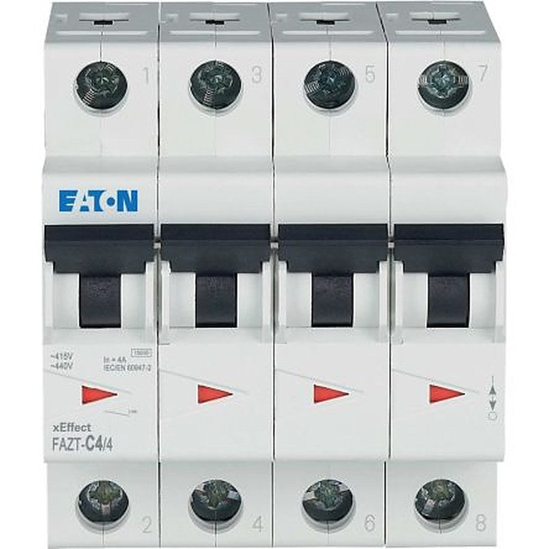 Eaton xEffect FAZ Miniature Circuit Breaker, 4-Pole, 4A, Type C, 440V ac AC, 60 V dc DC, 15 kA Breaking Capacity