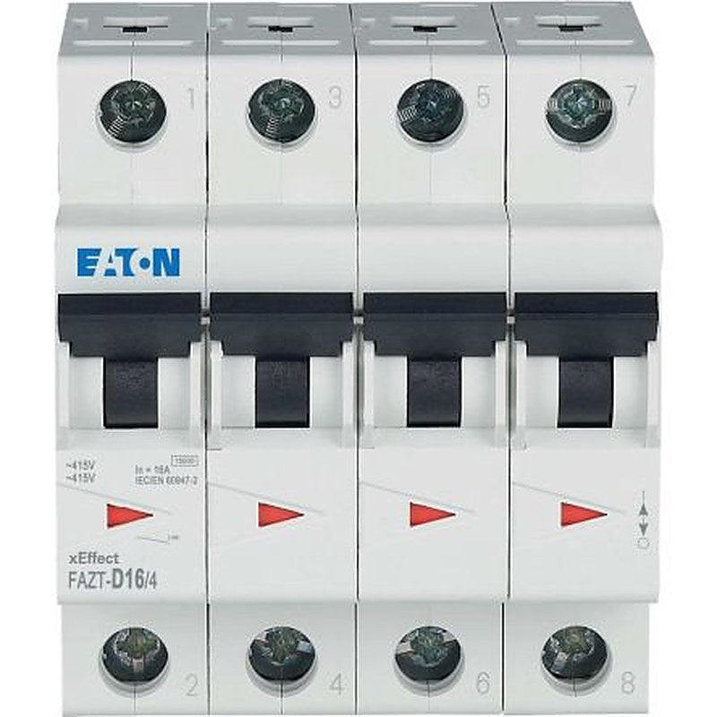 Eaton xEffect FAZ Miniature Circuit Breaker, 4-Pole, 16A, Type D, 415V ac AC, 60 V dc DC, 25 kA Breaking Capacity