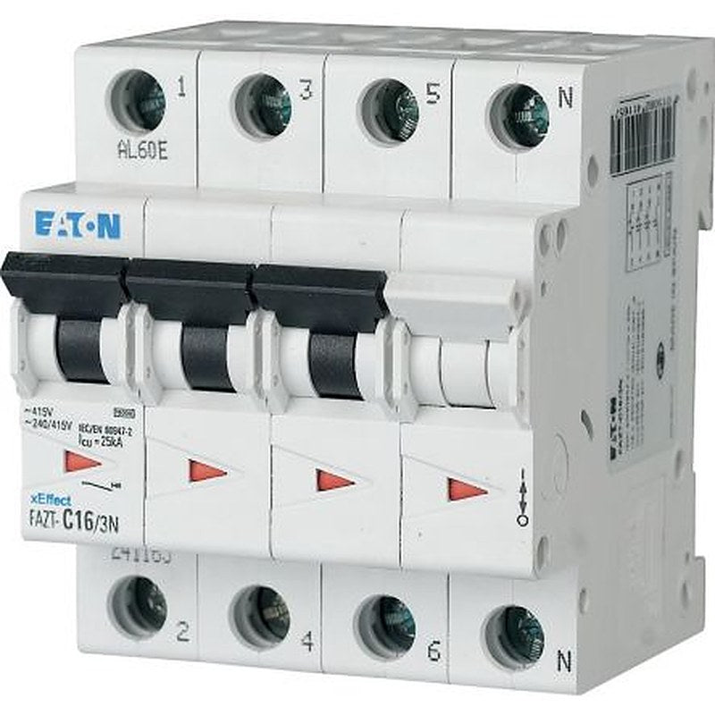 Eaton xEffect FAZ Miniature Circuit Breaker, 3-Pole, 3A, Type B, 440V ac AC, 60 V dc DC, 7.5 kA Breaking Capacity