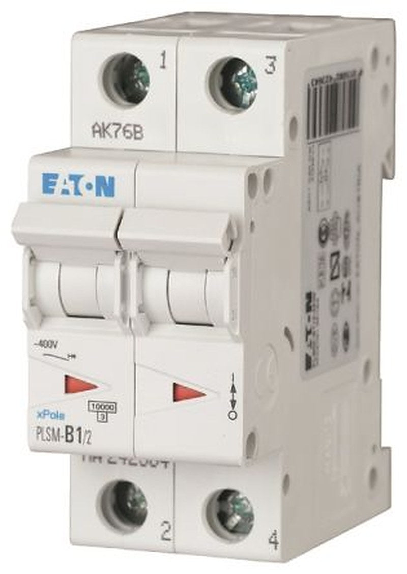 Eaton PLSM Miniature Circuit Breaker, 2-Pole, 1A, Type C, 400V ac AC, 10 kA Breaking Capacity