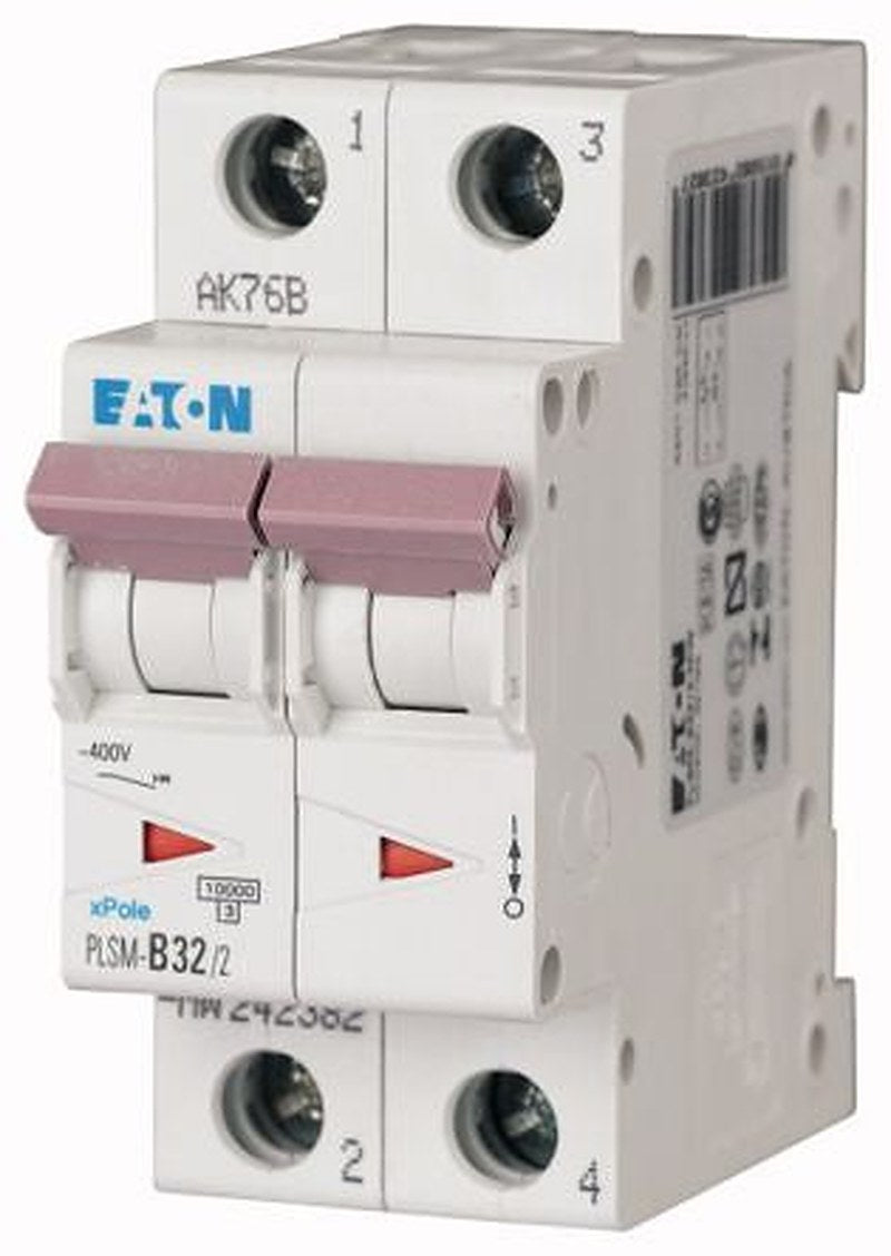 Eaton xPole PLSM Miniature Circuit Breaker, 2-Pole, 32A, Type D, 48 V dc DC, 10 kA Breaking Capacity