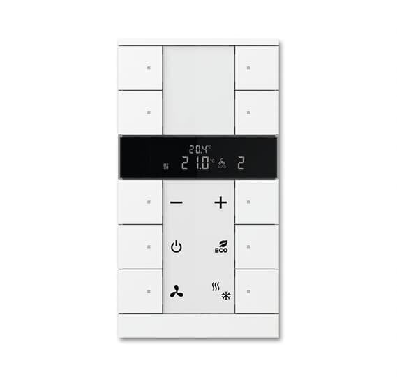 The ABB makes this freely configurable multifunction control element. The room temperature control / Controller extension comes with max. 10 gang control (with labelling field). The transparent labelling sheet with standard symbols included in delivery. T Comes with integrated KNX bus coupler and number of bus subscribers is 1 IP20 design, can be installed with flush mounting