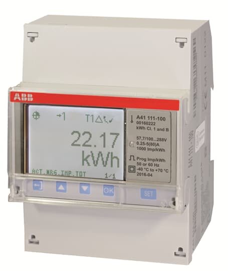 The ABB advanced electricity meter has large and easy to read back lighted pixel-oriented display. It is intended for use in the industry, commercial buildings etc. It can be used in 3 or 4 wire systems with a wide voltage range. The meter has several instrumentation values, 25 possible alarms and event logs. Single phase direct connected for active energy. IP20 protection DIN rail mountable One output for pulses or alarm etc. The meters is IEC approved + MID approved and verified